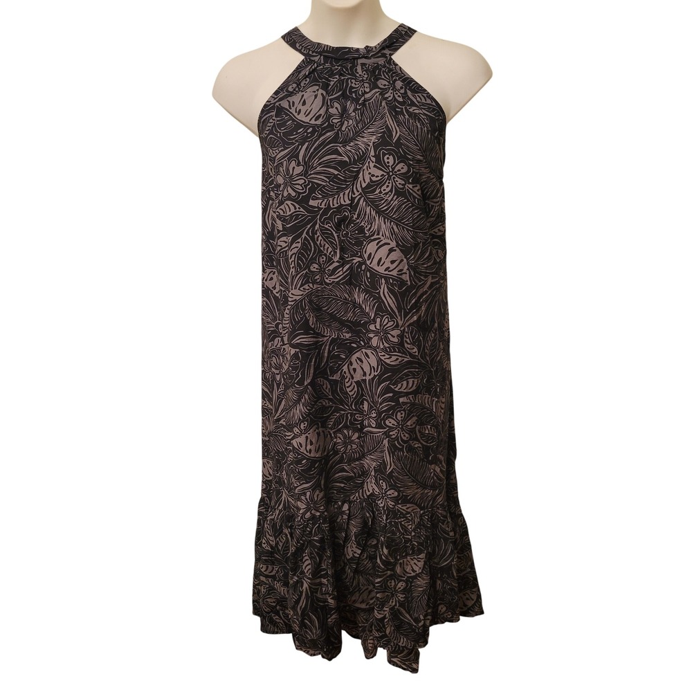 Torrid 1X 14 16 Lolly Tropical Deep Black High Neck Tie Back Midi Dress‎ Hi Low